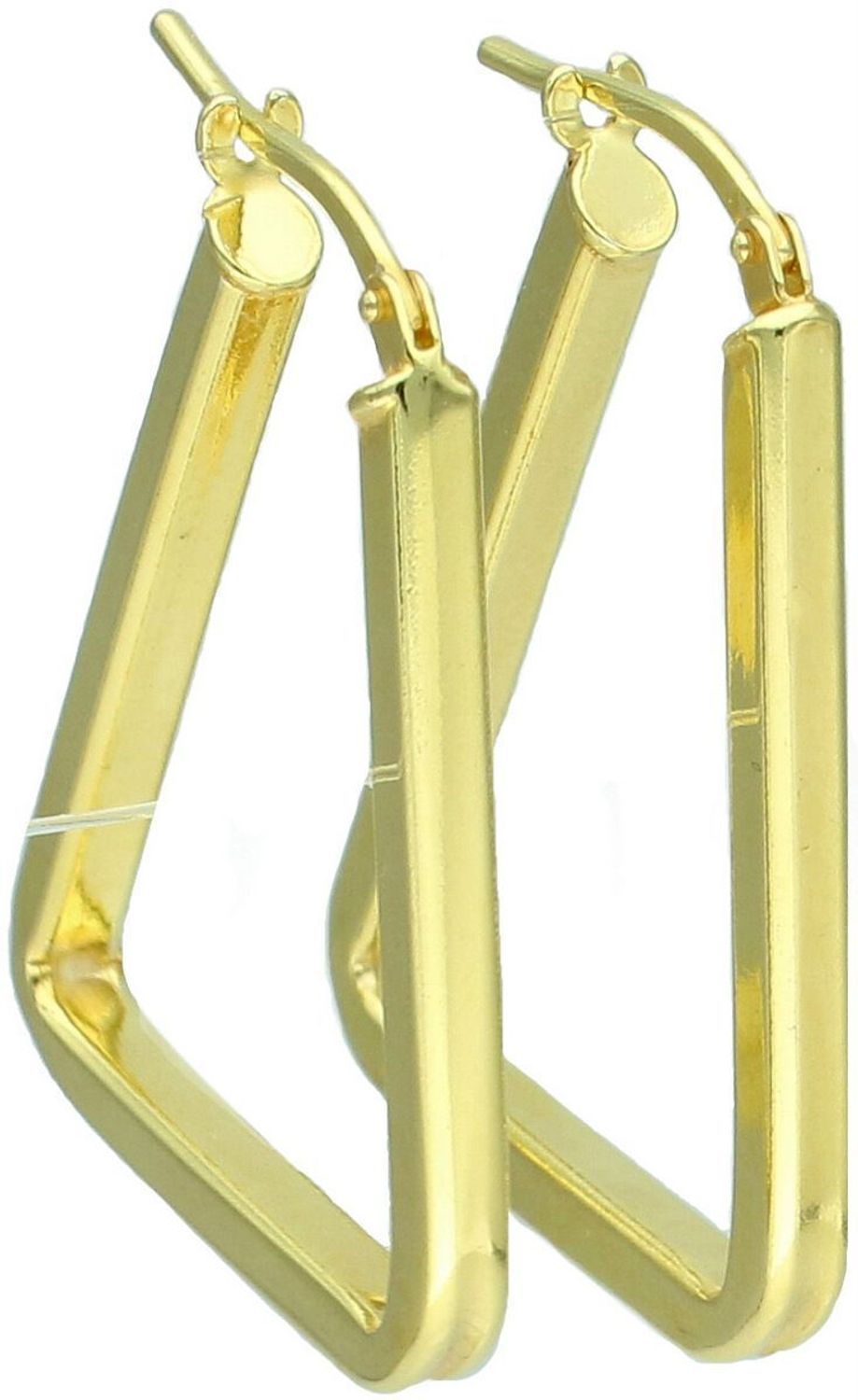 Kolczyki damskie KM28344-2Z ze srebra próby 925, pozłacane, w nowoczesnym geometrycznym kształcie trójkątów. Długość 3,0 cm, szerokość 2 mm, zapięcie kreol zatrzaskowe – elegancka biżuteria.1.jpg