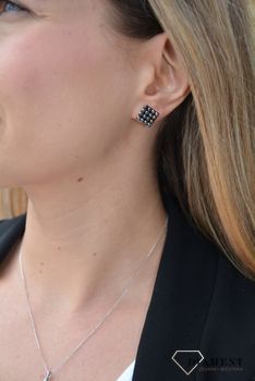 Kolczyki srebrne Swarovski Spark Mesh Studs Jet Hematite KMESHJg.JPG