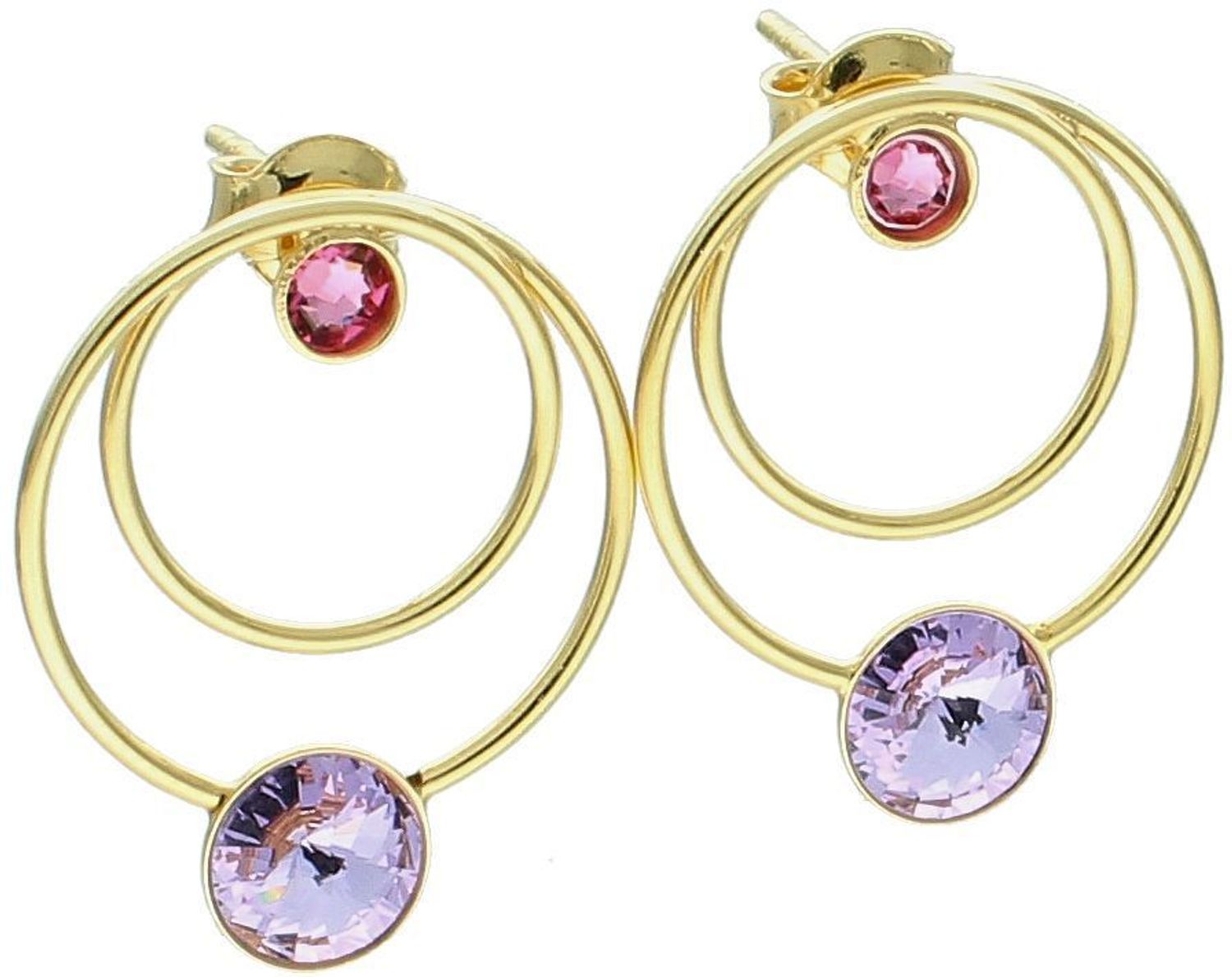 Kolczyki srebrne pozłacane 925 z różowym i fioletowym kryształem – KODG2088RV.jpg