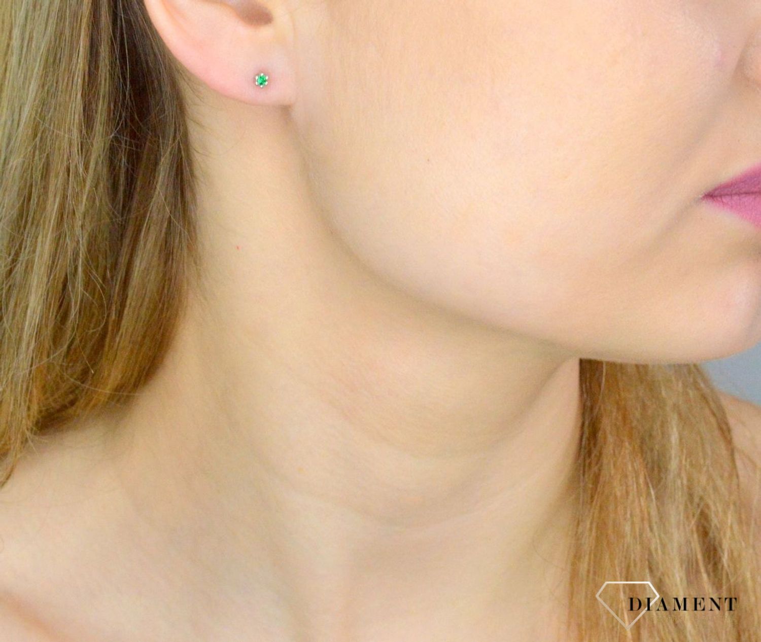 Srebrne kolczyki 925 minimalistyczne zielone cyrkonie KOL0150823.jpg