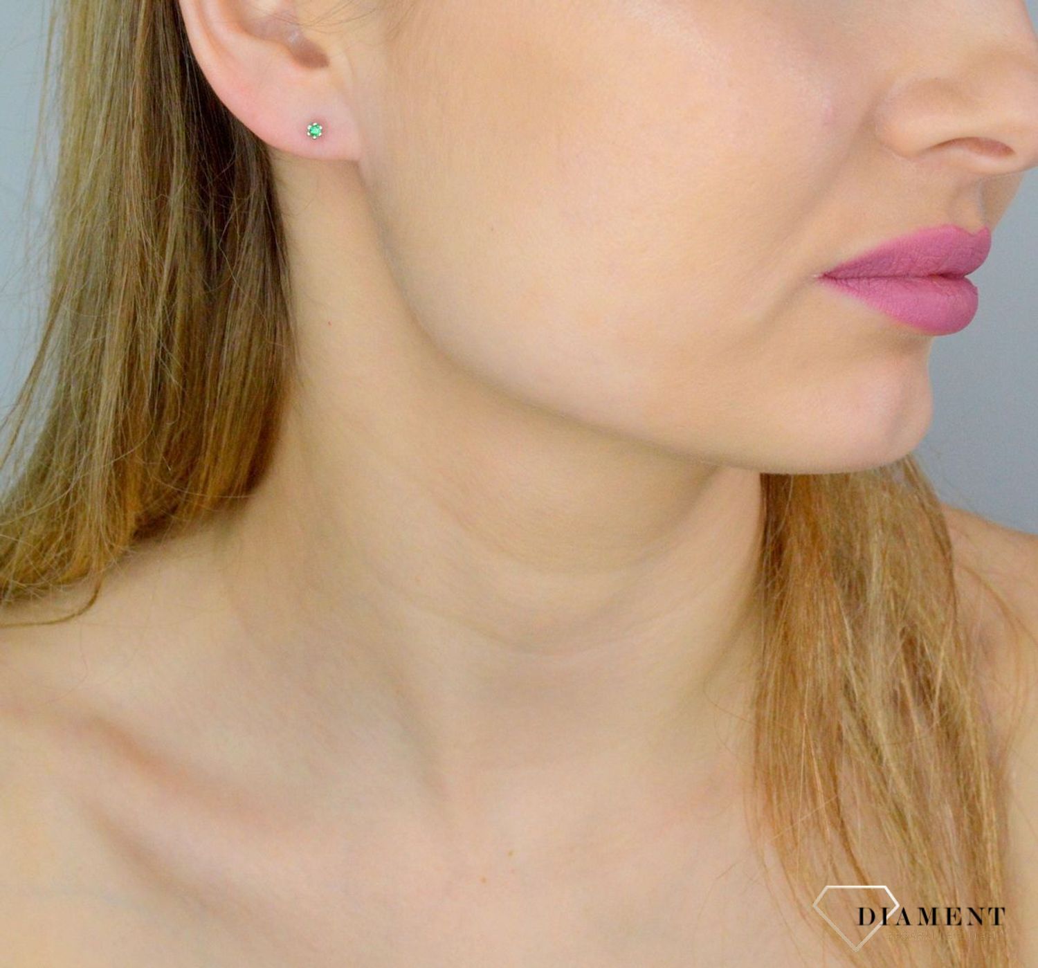 Srebrne kolczyki 925 minimalistyczne zielone cyrkonie KOL0150823.jpg