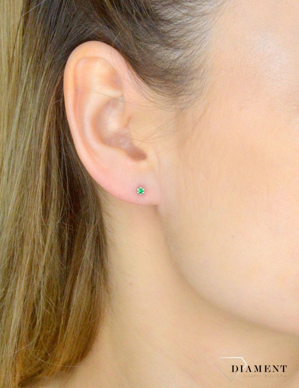 Srebrne kolczyki 925 minimalistyczne zielone cyrkonie KOL0150823.jpg