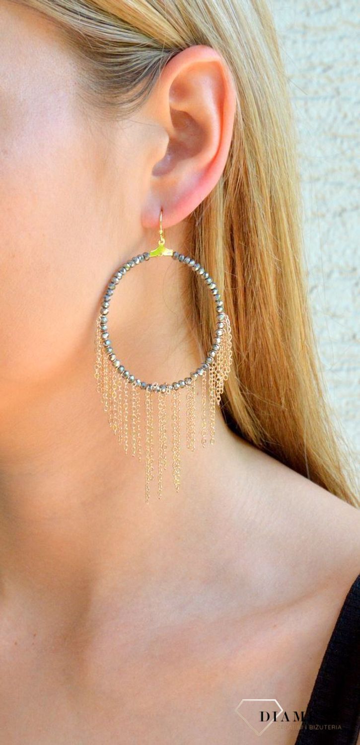 Kolczyki damskie duże koła z wiszącymi łańcuszkami 5 cm KOLMAYA095902900. Kolczyki damskie koła. Kolczyki duże koła z łańcuszkami. Kolczyki antyalergiczne na prezent..jpg