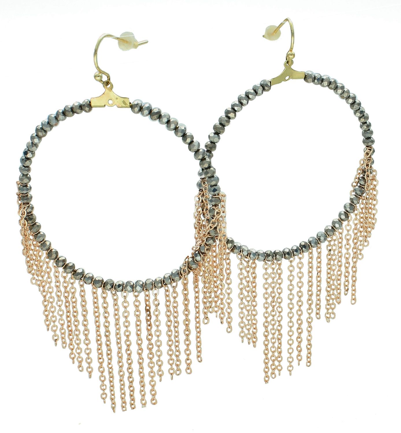 Kolczyki damskie duże koła z wiszącymi łańcuszkami 5 cm KOLMAYA095902900. Kolczyki damskie koła. Kolczyki duże koła z łańcuszkami. Kolczyki antyalergiczne na prezent..jpg