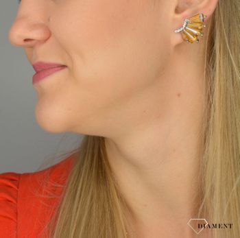 Kolczyki damskie nausznice BY DZIUBEKA z cyrkonią KOLSHIN038402200 💎 Kolczyki nausznice z pomarańczową cyrkonią oraz białą 💎 (2).JPG
