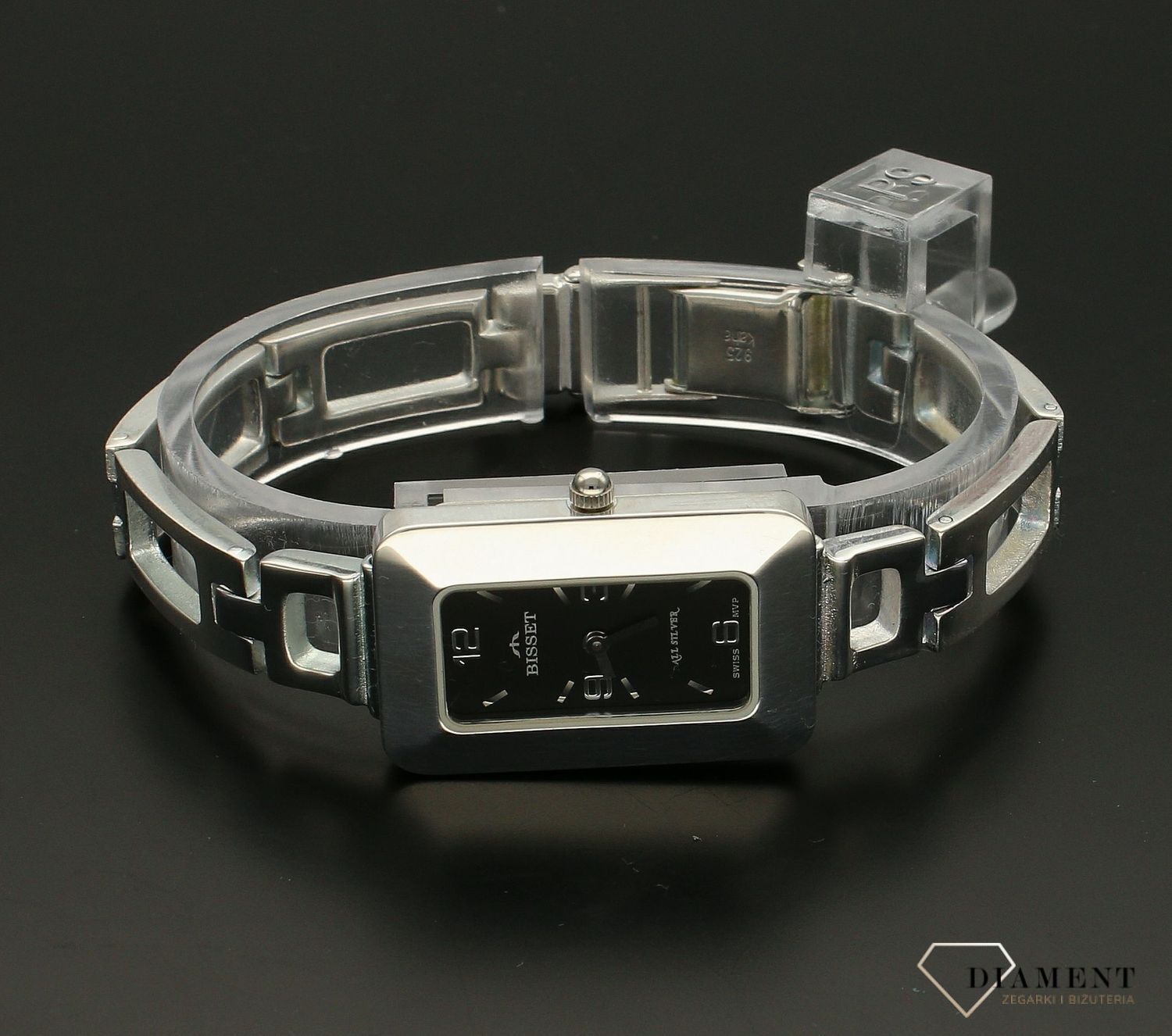 Zegarek srebrny damski na bransolecie BISSET KP2935-925 ZEGXB2SA76XMBX. Zegarek srebrny damski na bransolecie BISSET KP2935-925 wyposażony jest w kwarcowy mechanizm, zasilany za pomocą baterii. Posiada bardzo wysoką dokładno (6).jpg