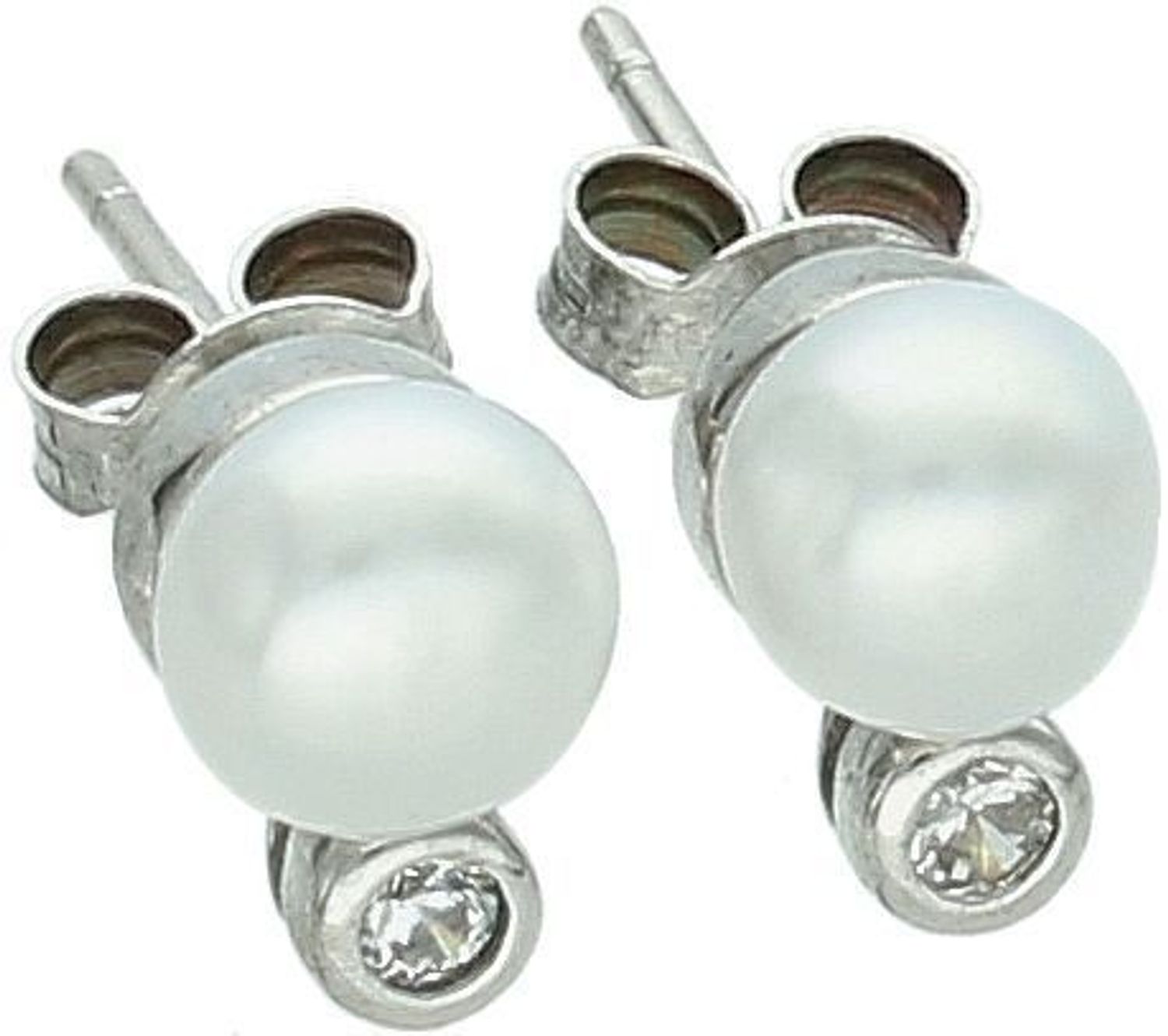 Komplet damski srebrny 925 KPLSH88038 z perełkami i cyrkonią. Kolczyki (9×6 mm) na sztyft i zawieszka (1,5×0,6 cm). Lekki, elegancki zestaw idealny na prezent.3.jpg