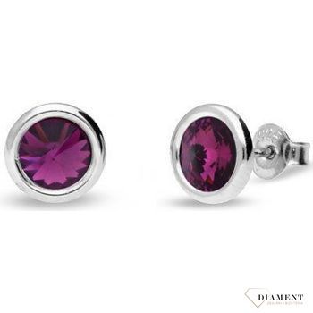 Srebrne kolczyki Swarovski Urodzinowe Kamienie Amethyst Okrągłe przy uchu KR1122SS29AM.jpg