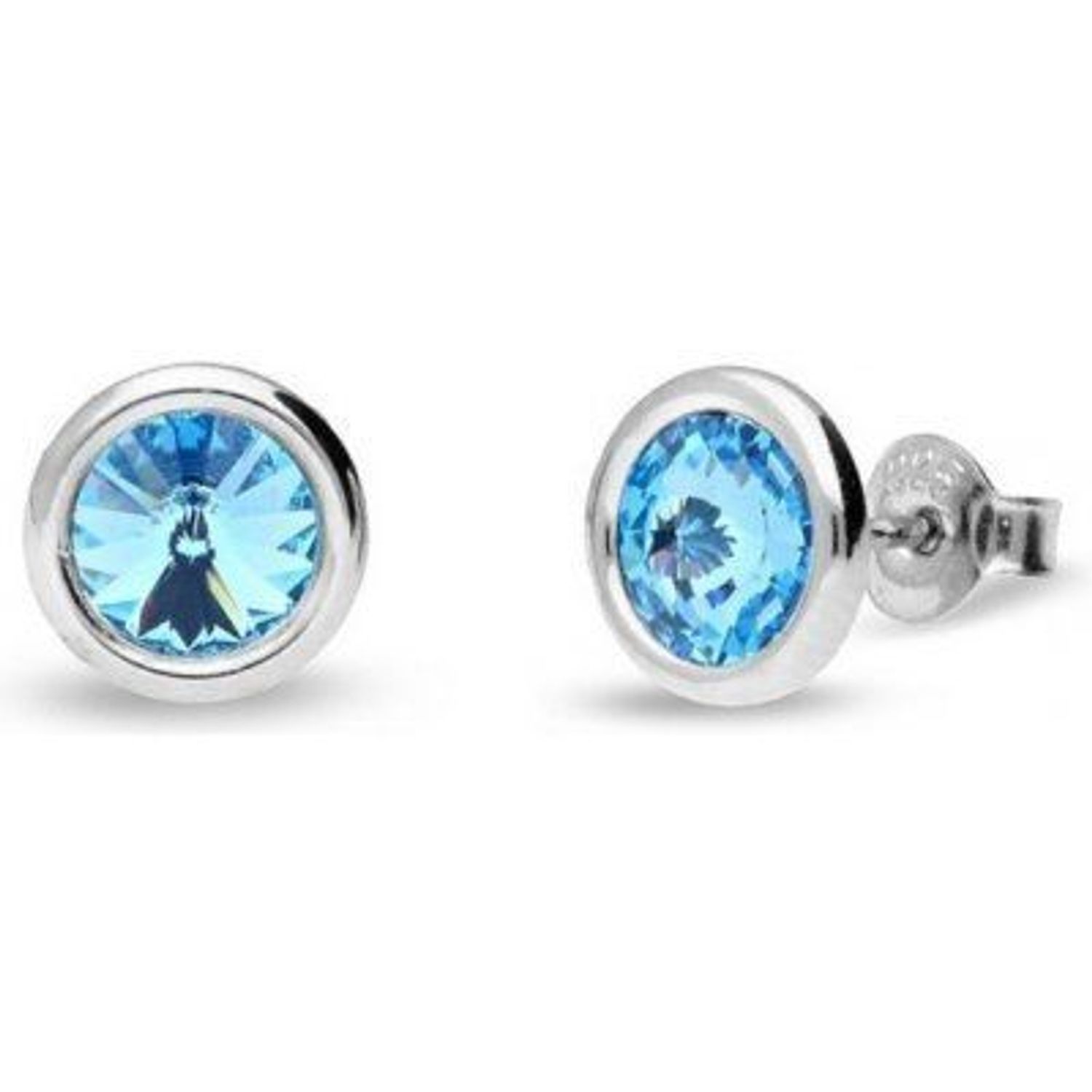 Srebrne kolczyki Swarovski Urodzinowe Kamienie Aquamarine Okrągłe przy uchu KR1122SS29AQ.jpg