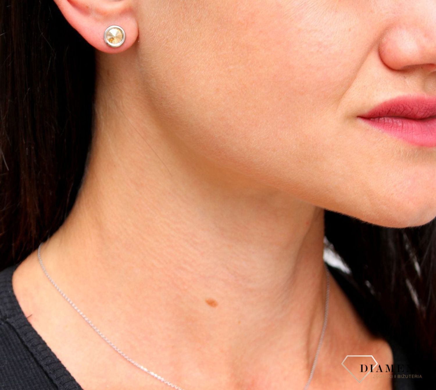 Srebrne kolczyki Swarovski Urodzinowe Kamienie Topaz Okrągłe przy uchu kolor Golden Shadow KR1122SS29GS.jpg