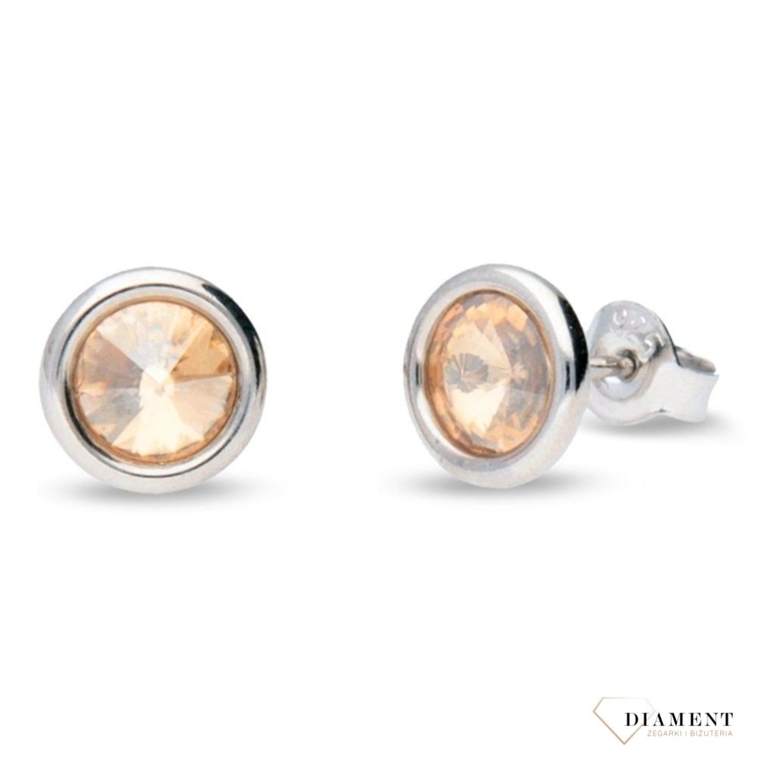 Srebrne kolczyki Swarovski Urodzinowe Kamienie Topaz Okrągłe przy uchu kolor Golden Shadow KR1122SS29GS.jpg