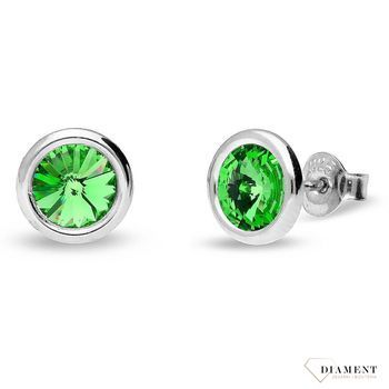 Srebrne kolczyki Swarovski Urodzinowe Kamienie Peridot Okrągłe przy uchu KR1122SS29PE.jpg