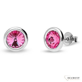 Srebrne kolczyki Swarovski Urodzinowe Kamienie Pink Turmaline Okrągłe przy uchu kolor Rose KR1122SS29R.jpg
