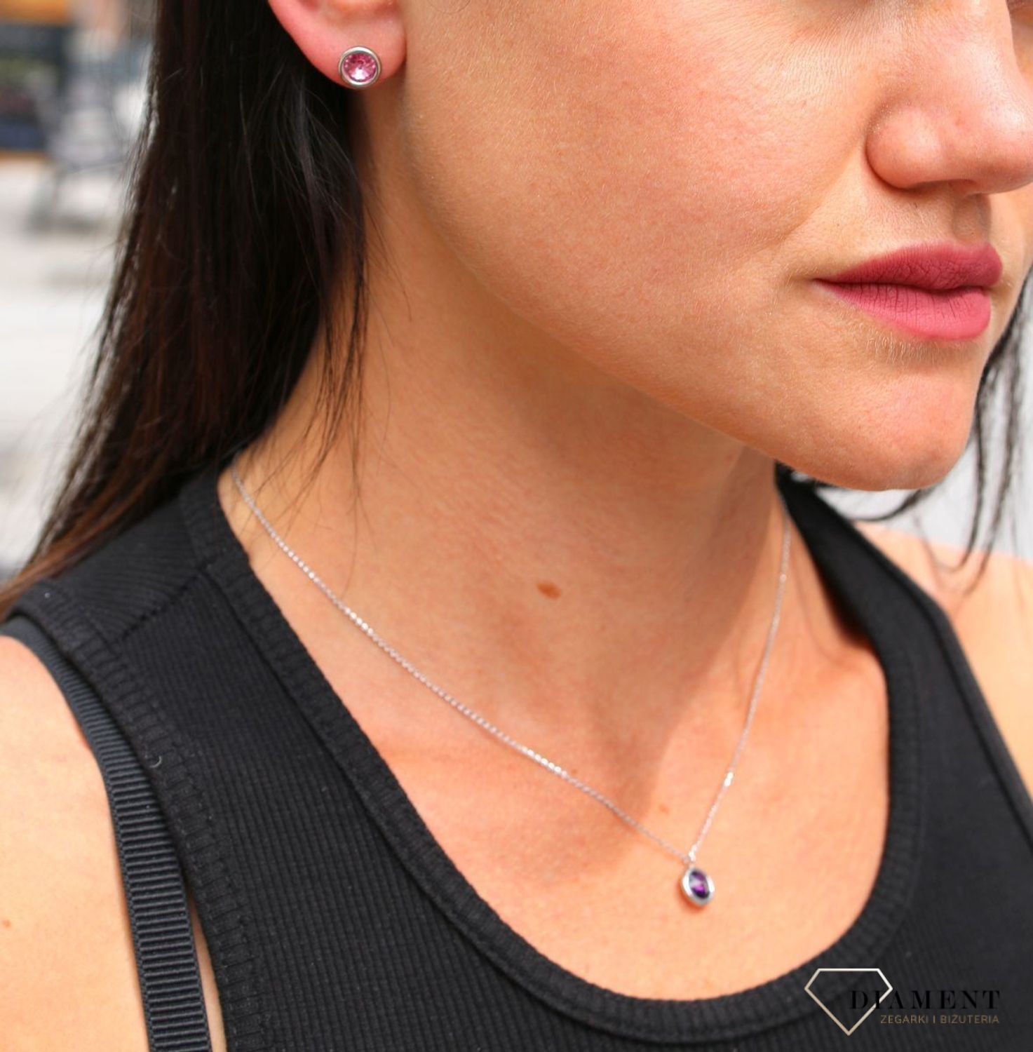 Srebrne kolczyki Swarovski Urodzinowe Kamienie Pink Turmaline Okrągłe przy uchu kolor Rose KR1122SS29R.jpg