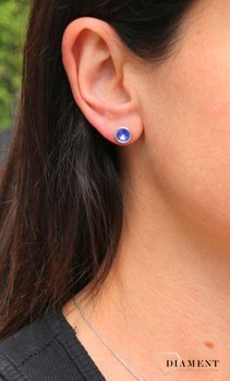 Srebrne kolczyki Swarovski Urodzinowe Kamienie Sapphire Okrągłe przy uchu KR1122SS29S (3).JPG