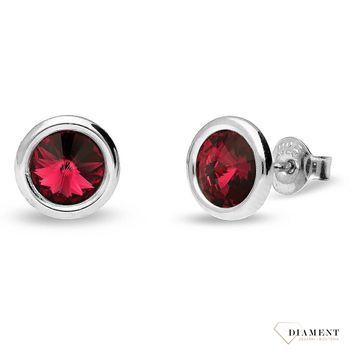 Srebrne kolczyki Swarovski Urodzinowe Kamienie Ruby Okrągłe przy uchu kolor Scarlet KR1122SS29SC.jpg