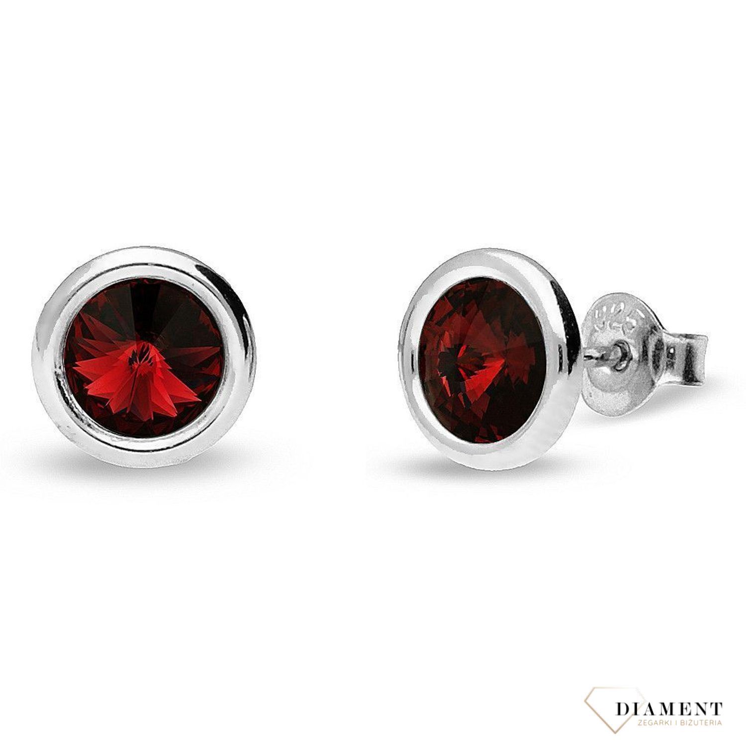 Srebrne kolczyki Swarovski Urodzinowe Kamienie Garnet Okrągłe przy uchu kolor Siam KR1122SS29SI.jpg