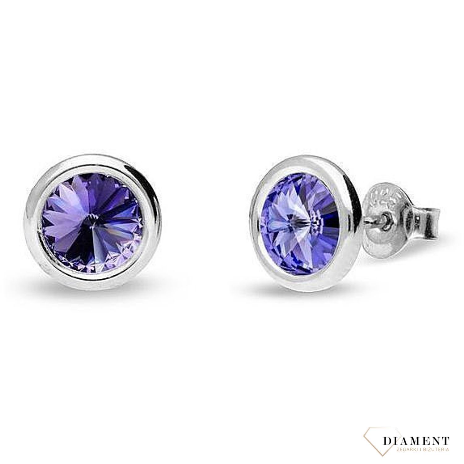 Srebrne kolczyki Swarovski Urodzinowe Kamienie Tanzanite Okrągłe przy uchu KR1122SS29TA.jpg