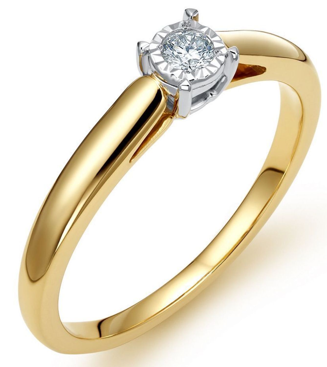 Złoty pierścionek KR170305Y z brylantem 0,08ct HSI. Próba 585, rozmiar 14, ozdoba 4 mm. Subtelna forma, klasyczny styl i naturalny blask diamentu.1.jpg