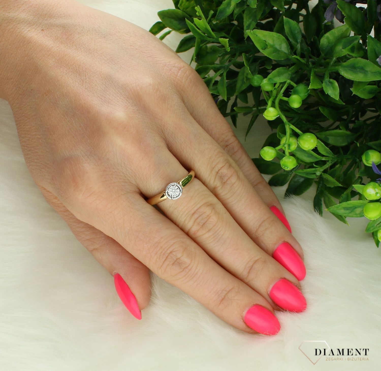Pierścionek damski złoty pr 585 Lśniąca dama 0,08 ct KR217505Y rozmiar 16.jpg