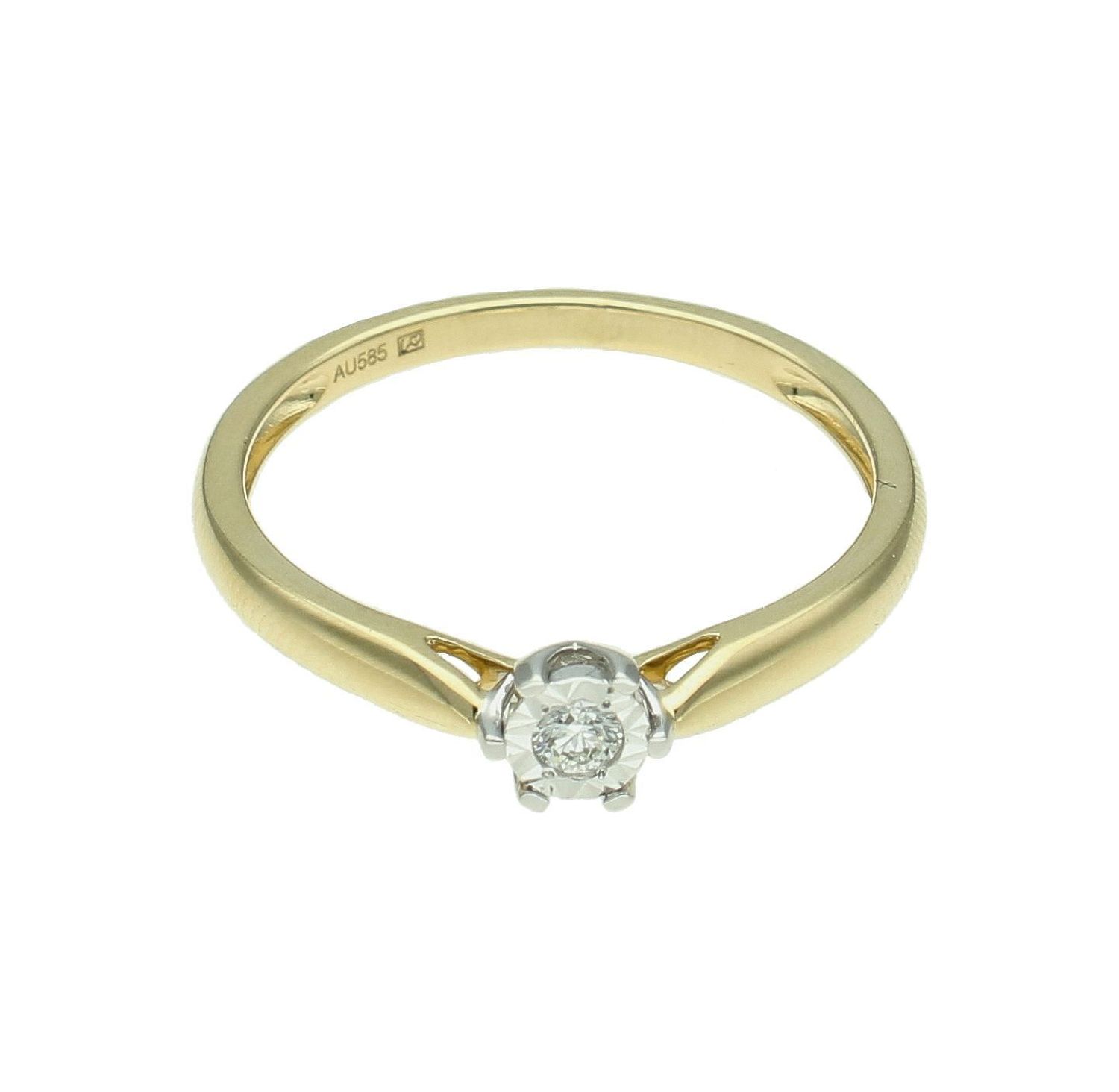 Pierścionek damski złoty 585 Pierścionek idealny na zaręczyny z Diamentem 0.05 ct KR233701Y Pierścionek z żółtego 14 karatowego złota z Diamentami, idealny prezent dla każdej kobiety. Klasyka w idealnym wydaniu o rozmiarze 16.jpg