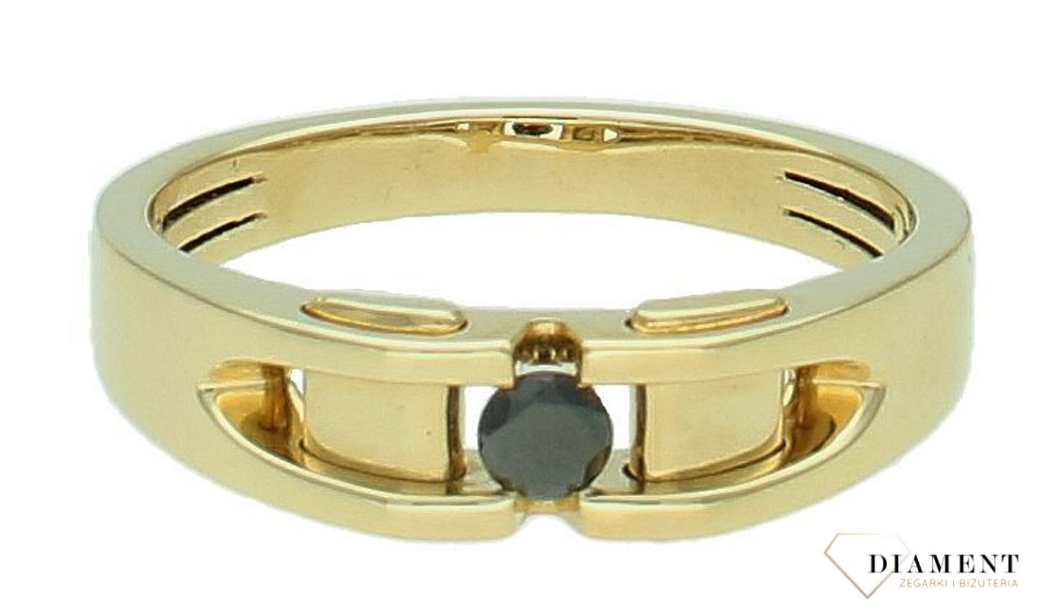 Pierścionek damski złoty 585 Prosty pierścionek z czarnym Diamentem 0.22 ct KR39180BDY  Pierścionek z żółtego 14 karatowego złota ozdobiony Czarnymi Diamentami, idealny prezent dla każdej kobiety. Pierścionek w rozmiarze 26..jpg