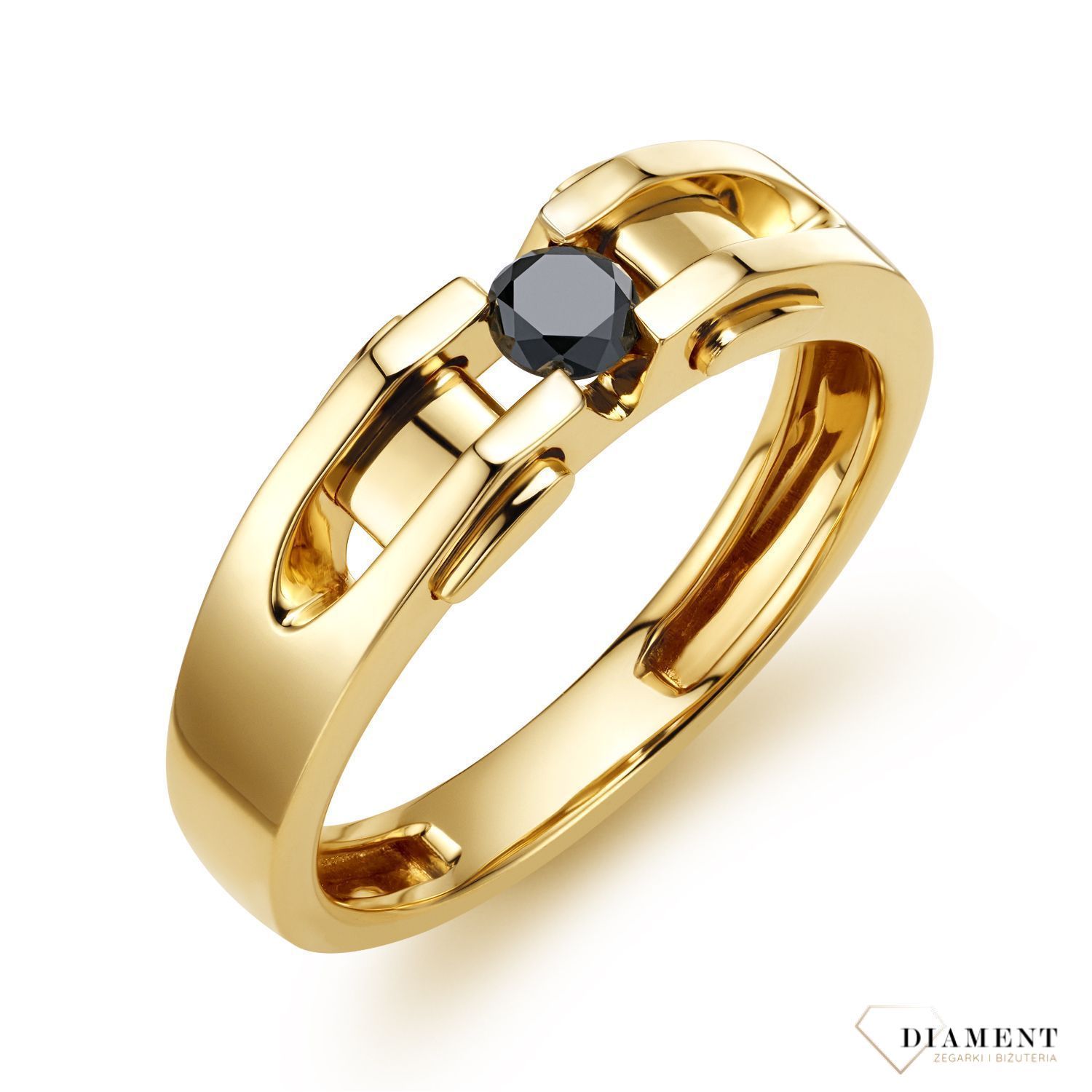 Pierścionek damski złoty 585 Prosty pierścionek z czarnym Diamentem 0.22 ct KR39180BDY  Pierścionek z żółtego 14 karatowego złota ozdobiony Czarnymi Diamentami, idealny prezent dla każdej kobiety. Pierścionek w rozmiarze 26..jpg