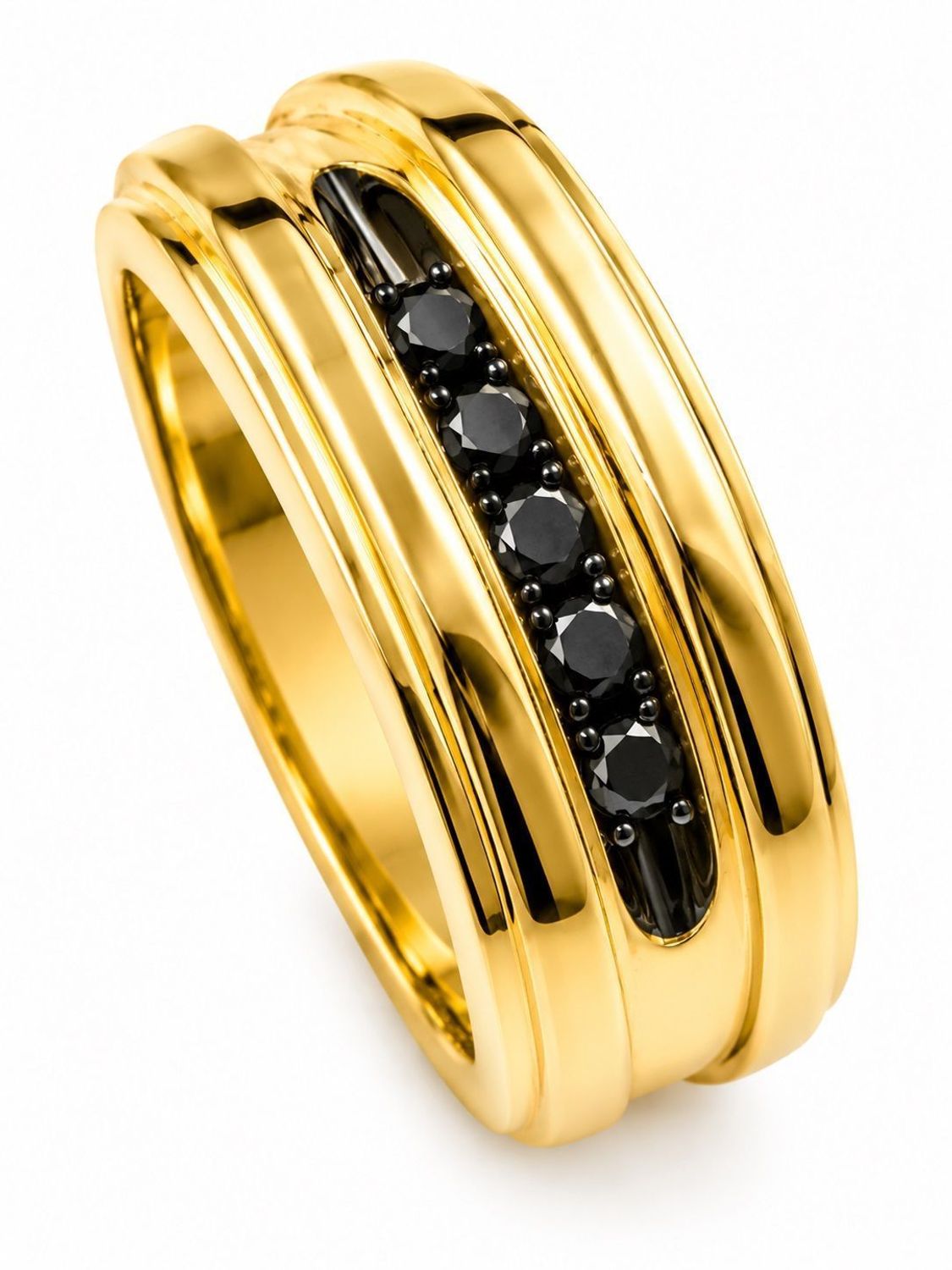 Damski pierścionek złoty 585 Gładkie żółte złoto z czarnymi Diamentami 0,17 ct KR39570BDY Au.jpg