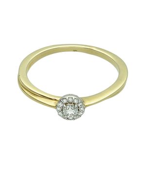 Złoty pierścionek zaręczynowy 585 rozmiar 17  13 brylantów  Białe i żółte złoto Au.jpg