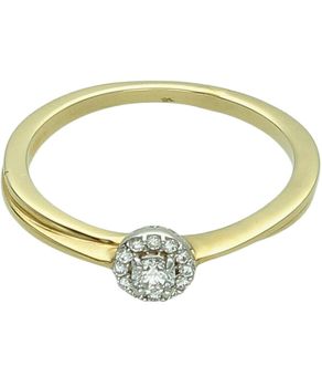 Złoty pierścionek zaręczynowy 585 rozmiar 17  13 brylantów  Białe i żółte złoto.jpg