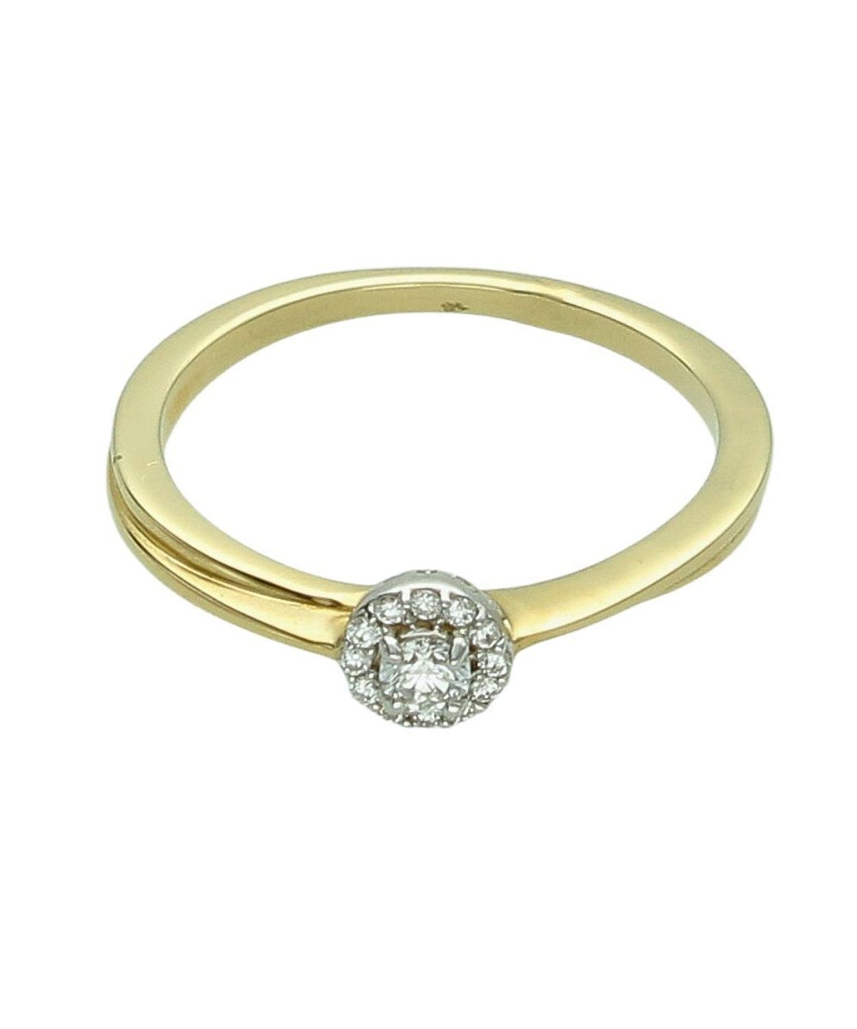 Złoty pierścionek zaręczynowy 585 rozmiar 17  13 brylantów  Białe i żółte złoto.jpg