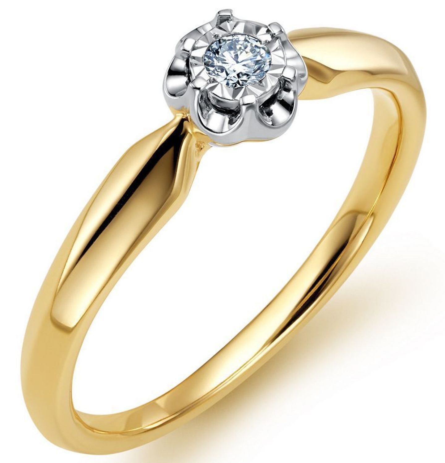 Złoty pierścionek KR69002Y z diamentem 0,09ct HSI. Próba 585, rozmiar 16, ozdoba 5 mm. Klasyka i elegancja w doskonałym wydaniu – idealny na prezent.1.jpg