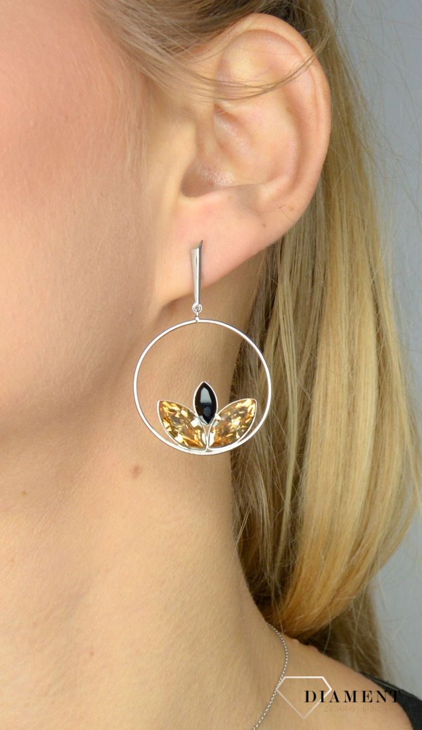 Kolczyki srebrne Swarovski złoto czarny kwiat KRD42283JGS.jpg
