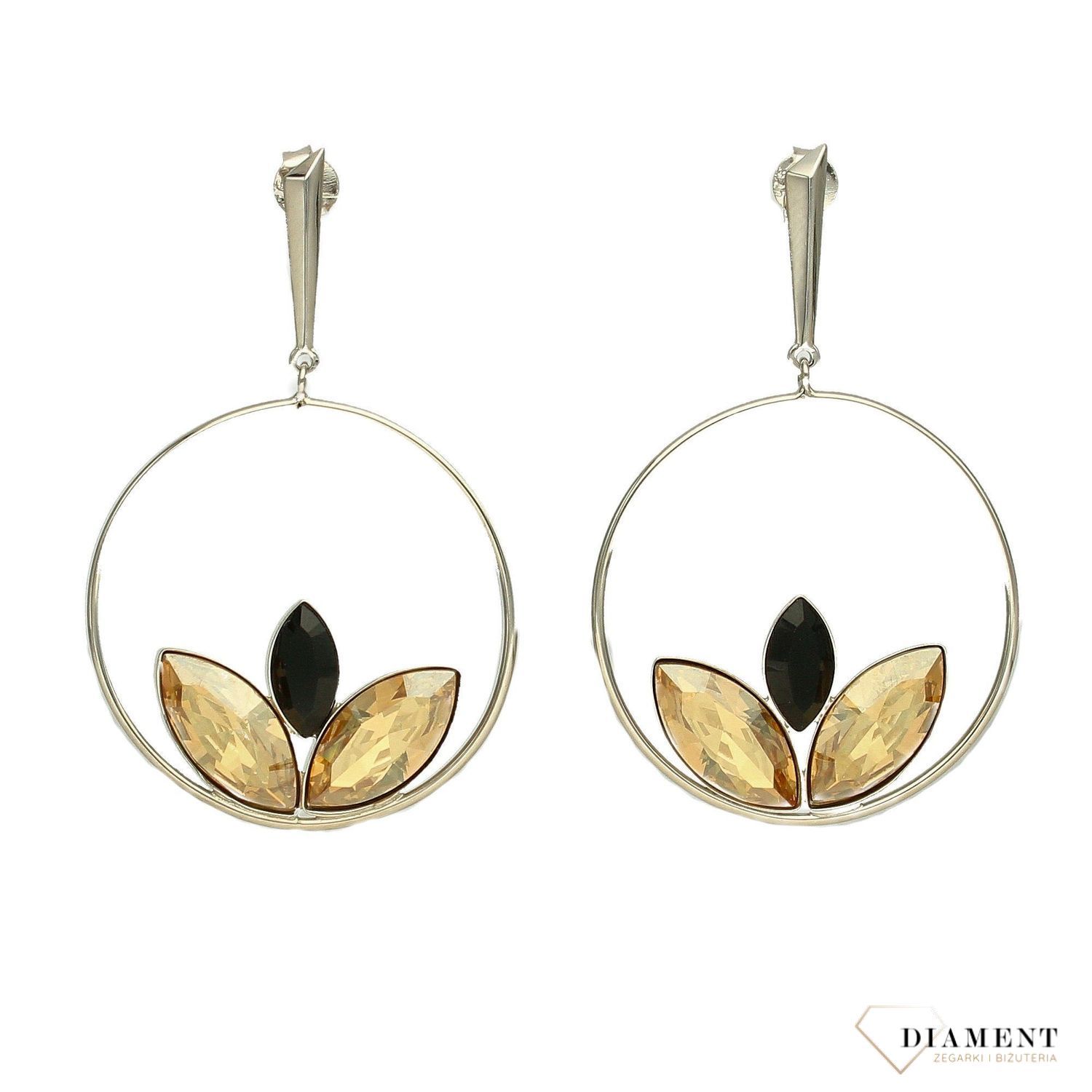 Kolczyki srebrne Swarovski złoto czarny kwiat KRD42283JGS.jpg