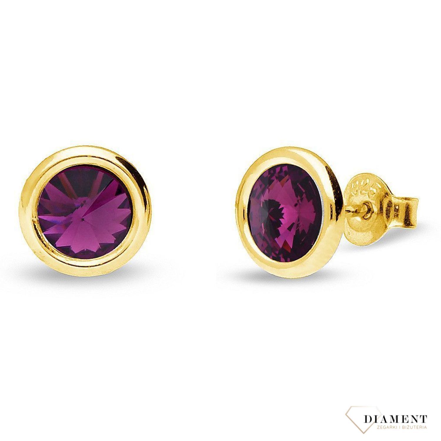 Srebrne kolczyki Swarovski Urodzinowe Kamienie Amethyst Okrągłe przy uchu KRG1122SS29AM.jpg