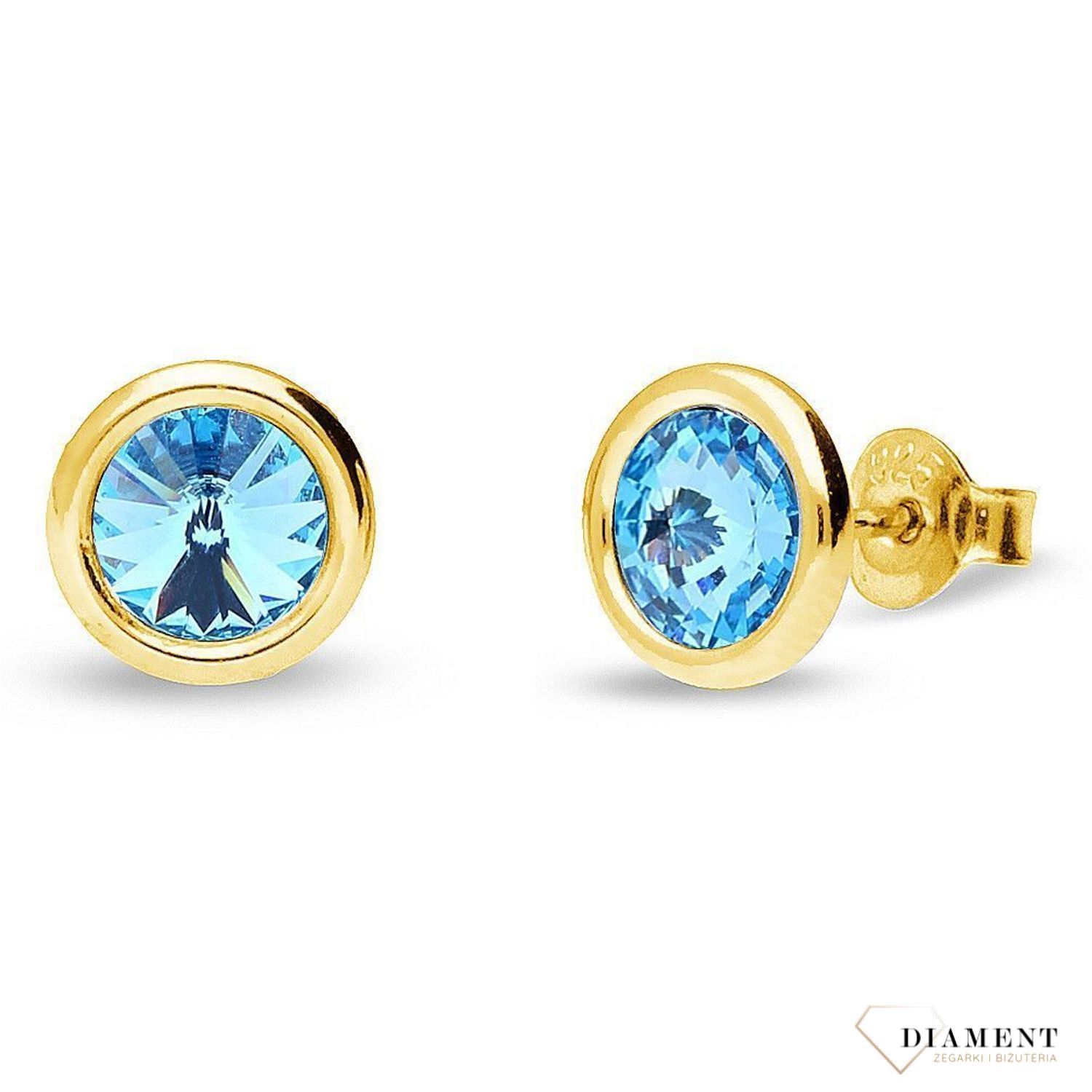 Srebrne kolczyki Swarovski Urodzinowe Kamienie Aquamarine Okrągłe przy uchu KRG1122SS29AQ.jpg