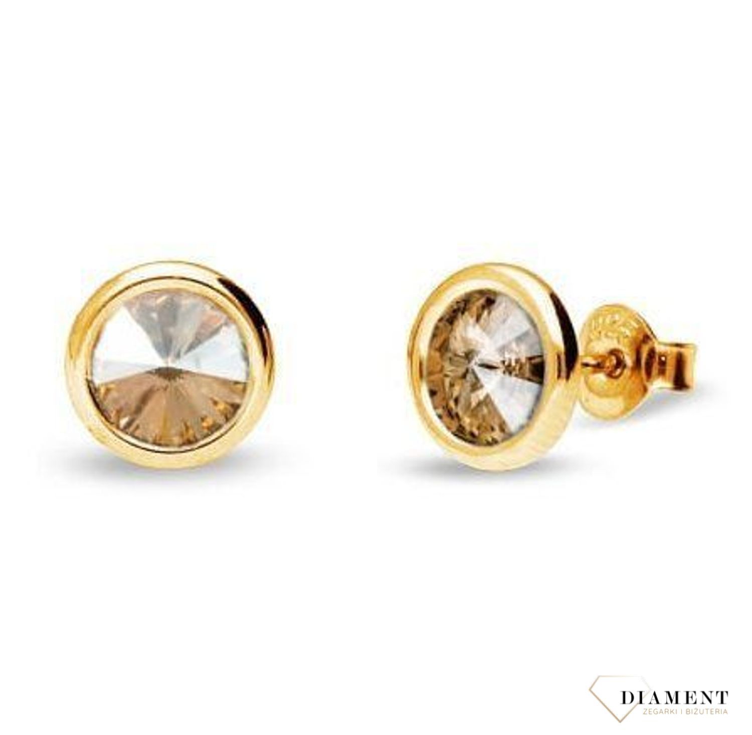 Srebrne kolczyki Swarovski Urodzinowe Kamienie Topaz Okrągłe przy uchu kolor Golden Shadow KRG1122SS29GS.jpg