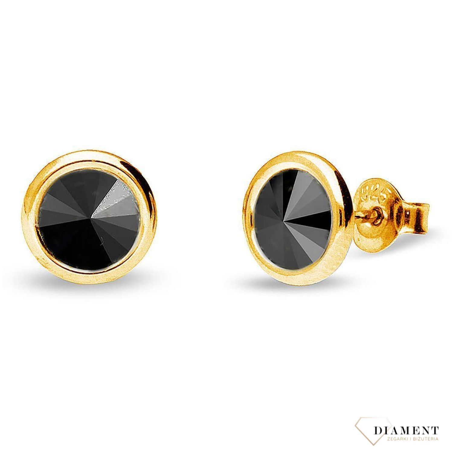 Srebrne kolczyki Swarovski Urodzinowe Kamienie Onyx Okrągłe przy uchu KRG1122SS29J.jpg