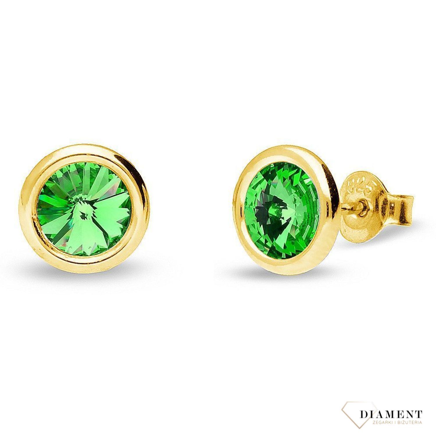 Srebrne kolczyki Swarovski Urodzinowe Kamienie Okrągłe przy uchu kolor Peridot KRG1122SS29PE.jpg