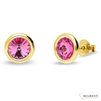Srebrne kolczyki Swarovski Urodzinowe Kamienie Pink Turmaline Okrągłe przy uchu kolor Pink KRG1122SS29R.jpg