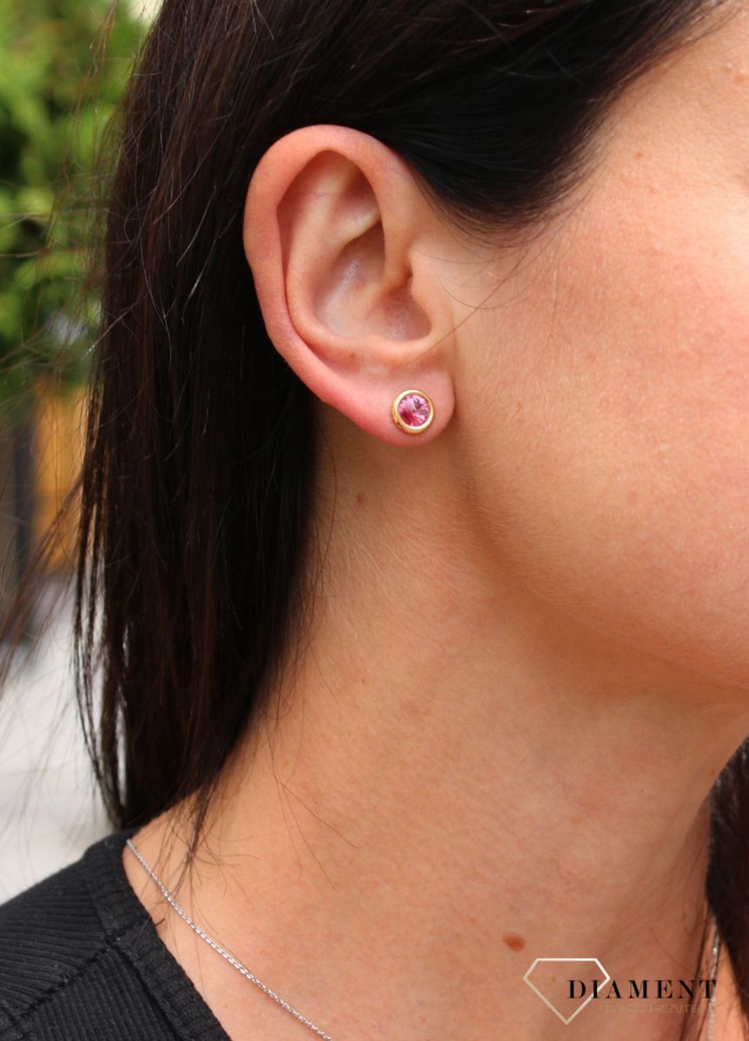 Srebrne kolczyki Swarovski Urodzinowe Kamienie Pink Turmaline Okrągłe przy uchu kolor Pink KRG1122SS29R.jpg