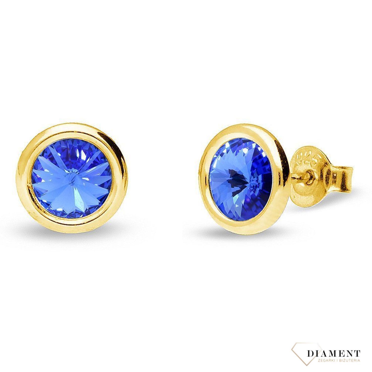 Srebrne kolczyki Swarovski Urodzinowe Kamienie Okrągłe przy uchu kolor Sapphire KRG1122SS29SA.jpg