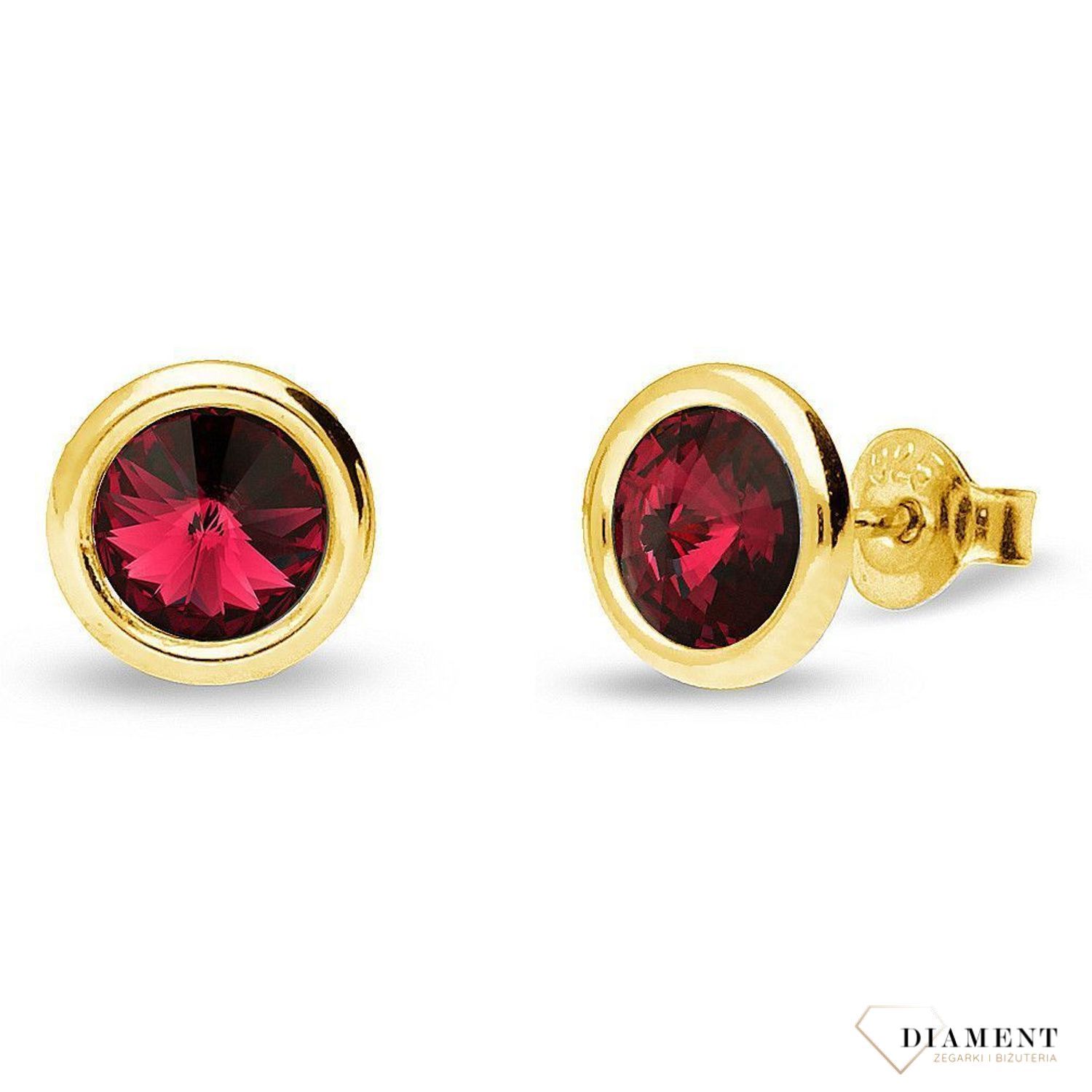 Srebrne kolczyki Swarovski Urodzinowe Kamienie Okrągłe przy uchu kolor Ruby KRG1122SS29SC.jpg