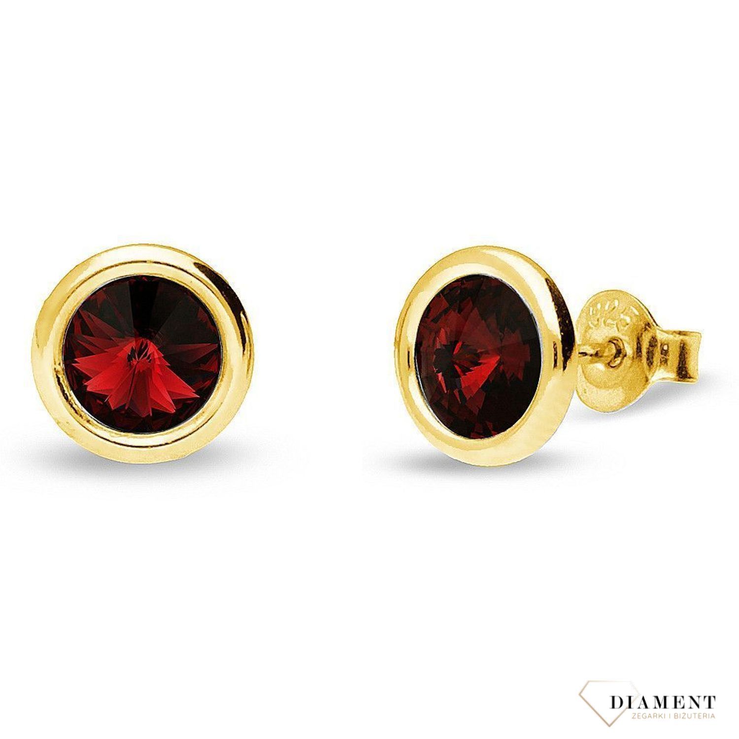 Srebrne kolczyki Swarovski Urodzinowe Kamienie Garnet Okrągłe przy uchu KRG1122SS29SI.jpg