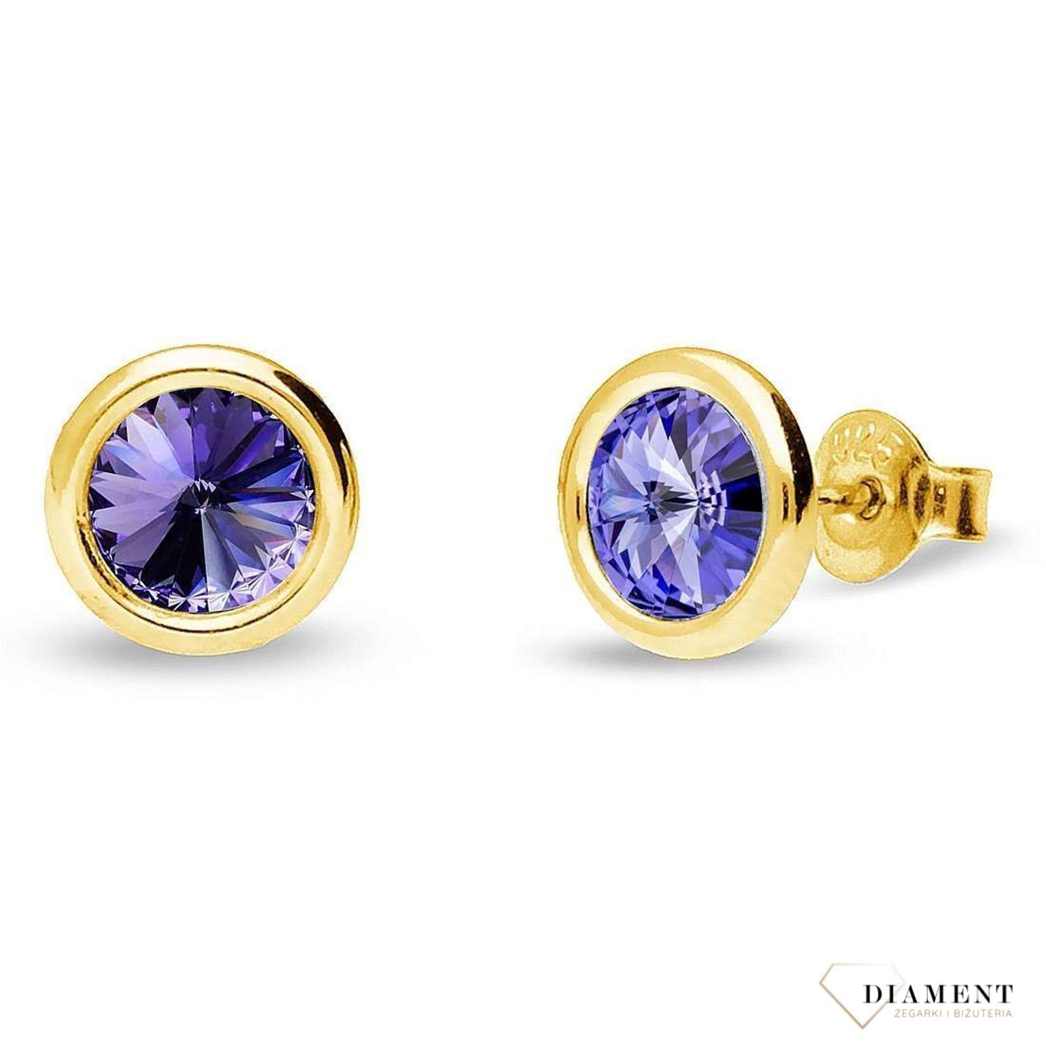 Srebrne kolczyki Swarovski Urodzinowe Kamienie Tanzanite Okrągłe przy uchu KRG1122SS29TA.jpg