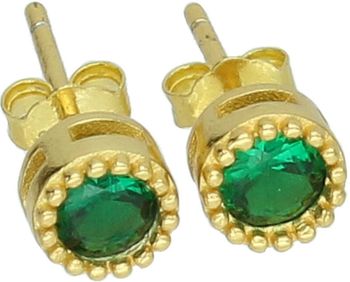 Kolczyki damskie KSR1746AZ ze srebra próby 925, pozłacane, okrągłe z zieloną cyrkonią 5 mm. Zapięcie na sztyft, waga 1,00 g – subtelna i elegancka biżuteria.1.jpg