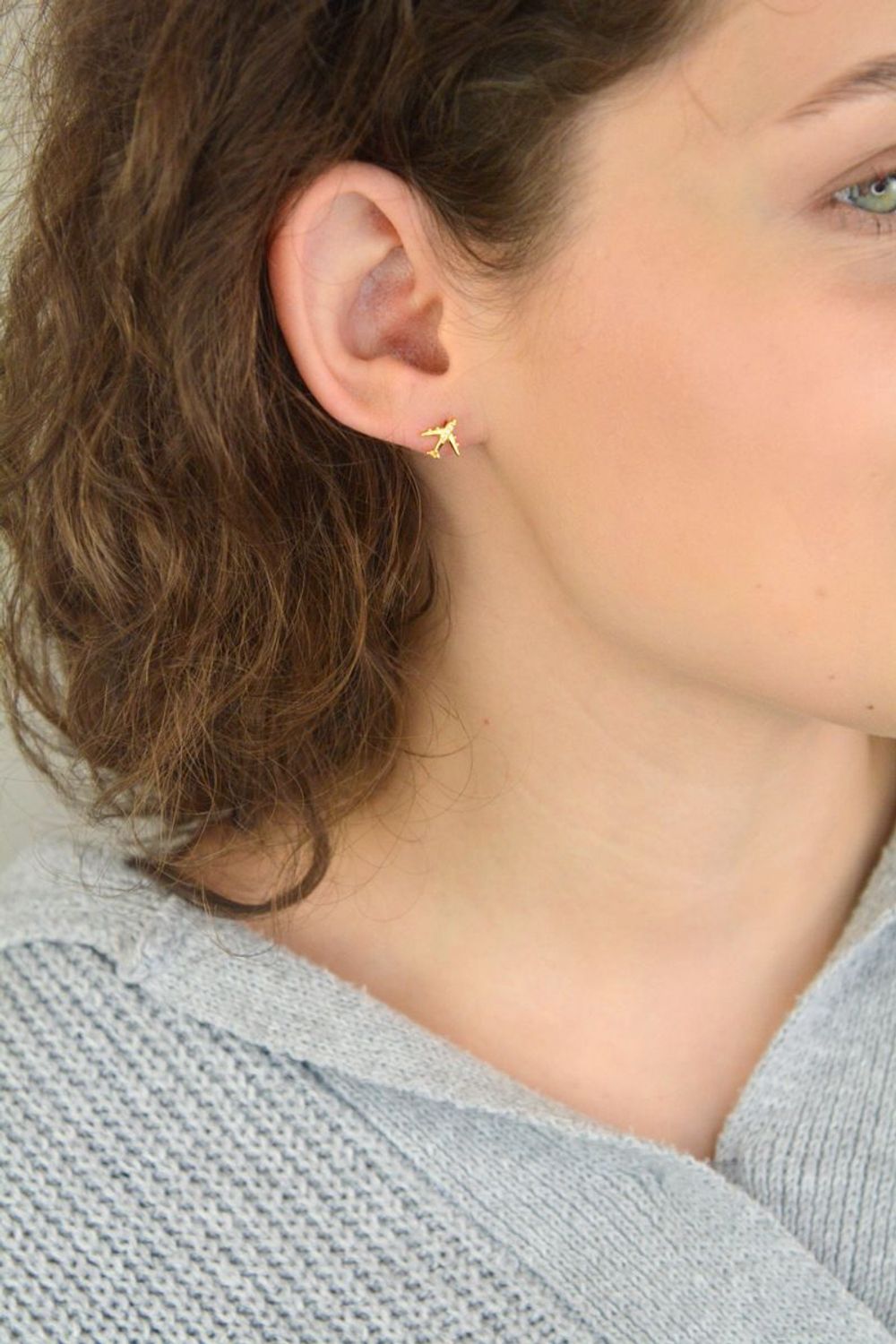 Kolczyki DamskieDziewczęce Srebrne Pozłacane KSR2340Z – Małe Samoloty z Cyrkoniami, Zapięcie na Sztyft.jpg