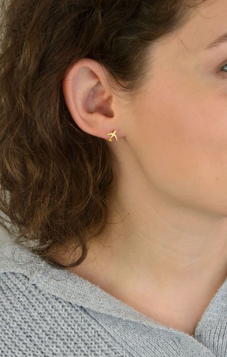 Kolczyki DamskieDziewczęce Srebrne Pozłacane KSR2340Z – Małe Samoloty z Cyrkoniami, Zapięcie na Sztyft.jpg