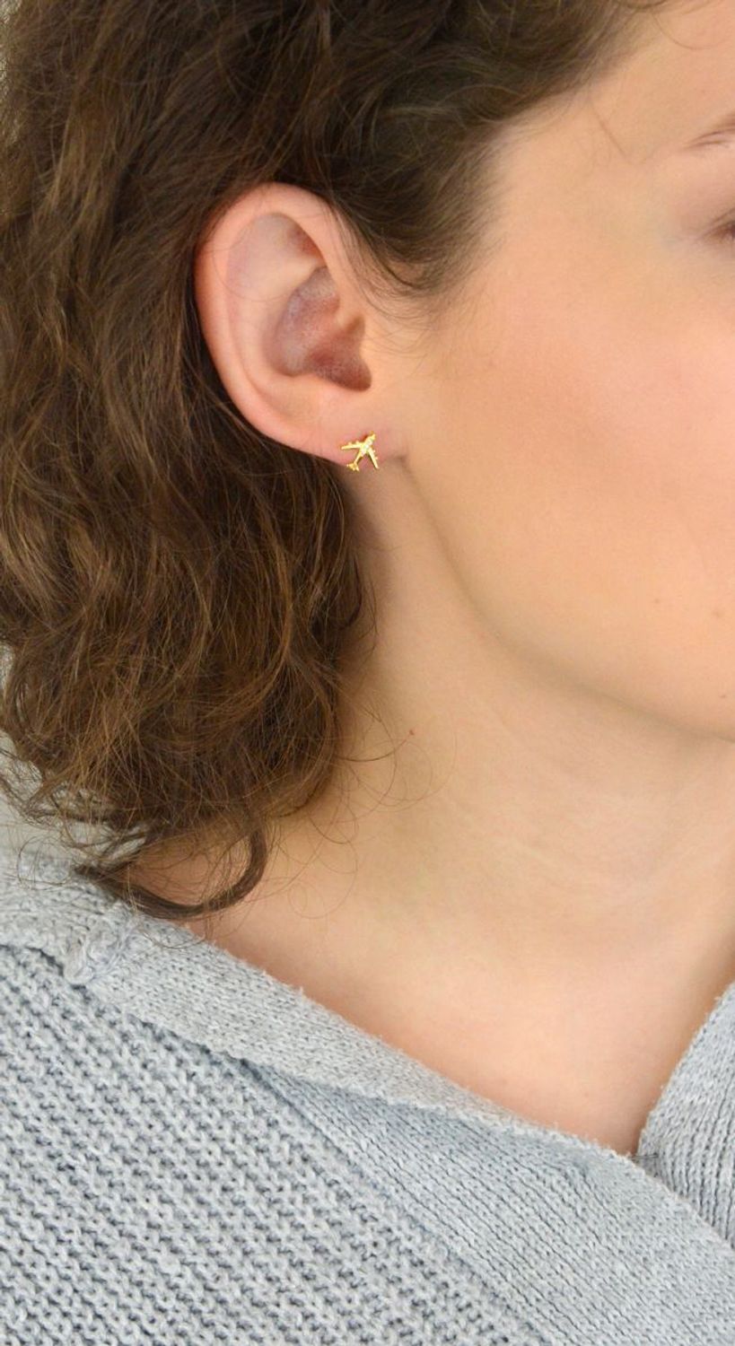 Kolczyki DamskieDziewczęce Srebrne Pozłacane KSR2340Z – Małe Samoloty z Cyrkoniami, Zapięcie na Sztyft.jpg