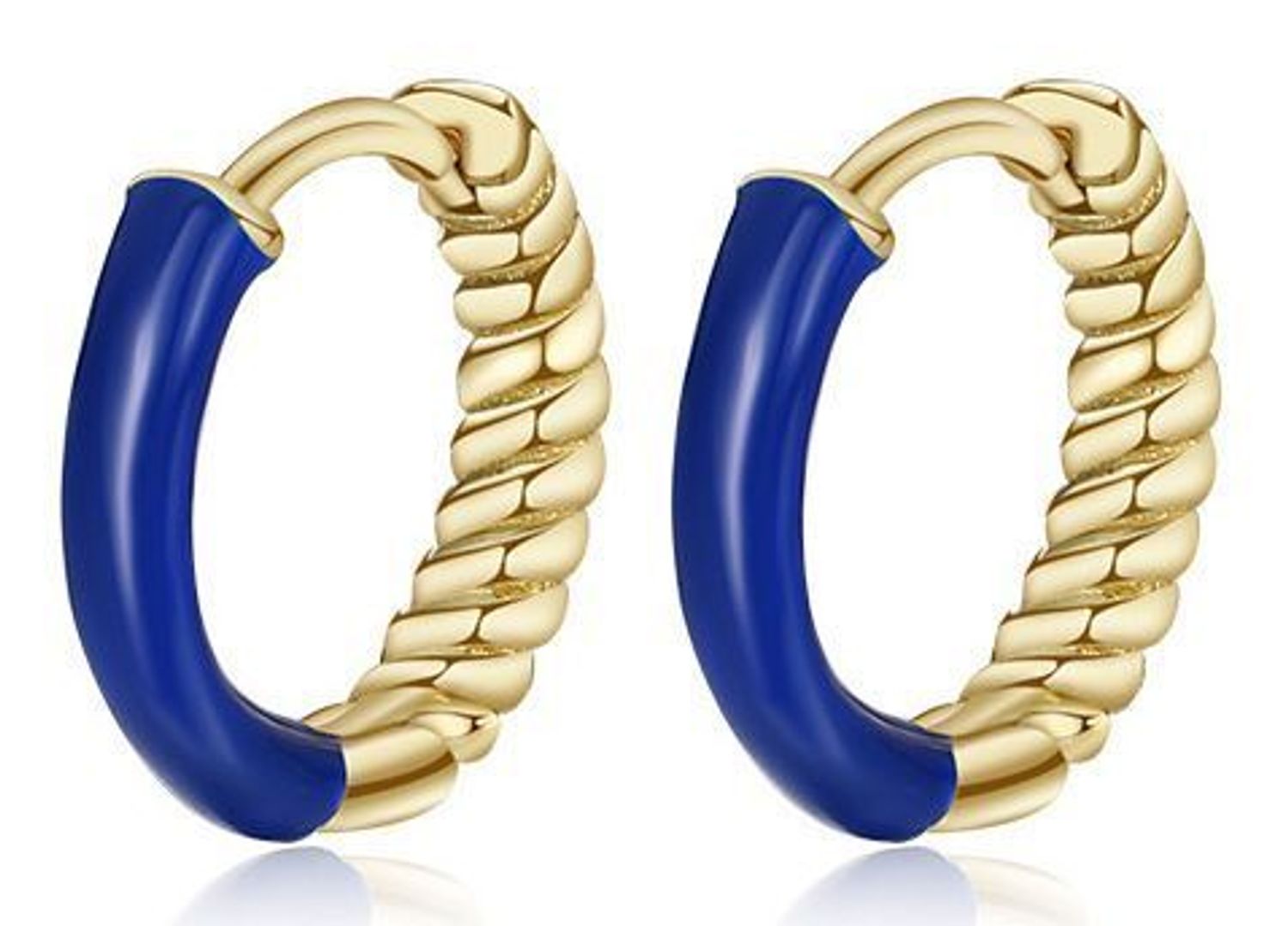 Kolczyki damskie srebrne pozłacane KSR2354Z 💙 kółeczka zdobione granatową emalią. Srebro próby 925, długość 1,3 cm, szerokość 2 mm, zapięcie na zatrzask, waga 2,10 g. Stylowa i 1.jpg